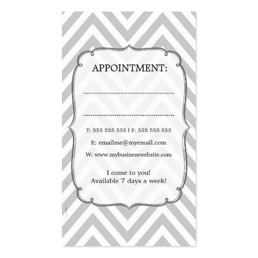 Vintage Gray Chevron Home Travelling Hair Stylist Business Card Template (back side)