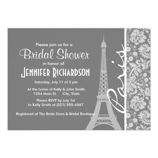 Vintage Gray Damask Paris Invite