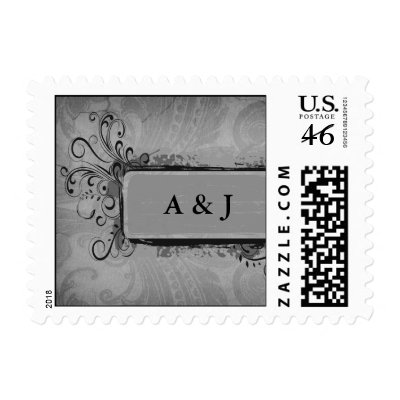 vintage gray wedding postage stamps