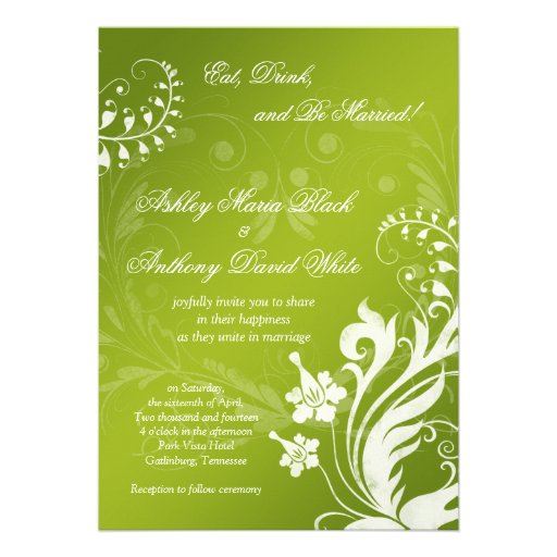 Vintage Green and White Floral Wedding Invitation