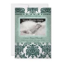 Vintage green baby photo announcement invitations