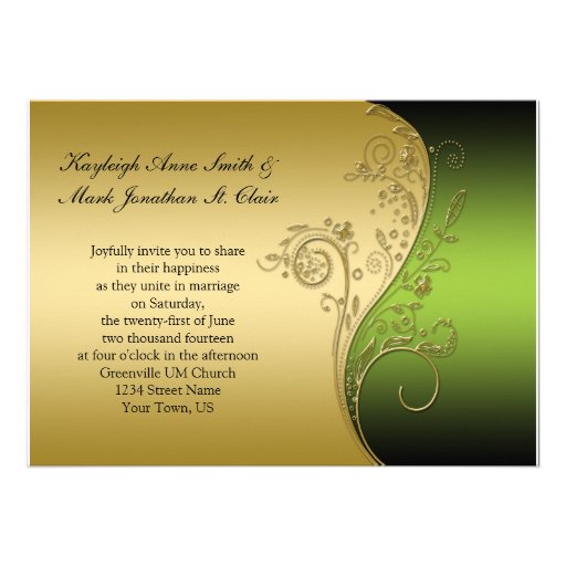 Vintage Green Black and Gold Wedding Invitation