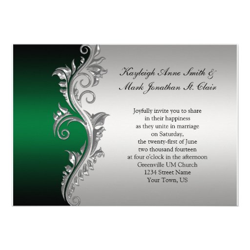 Vintage Green Black and Silver Wedding Invitation