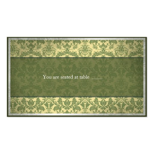 Vintage Green Damask Wedding place card Business Card Template (back side)