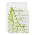 Vintage Green Damask with Apple Green Vintage Bird invitation