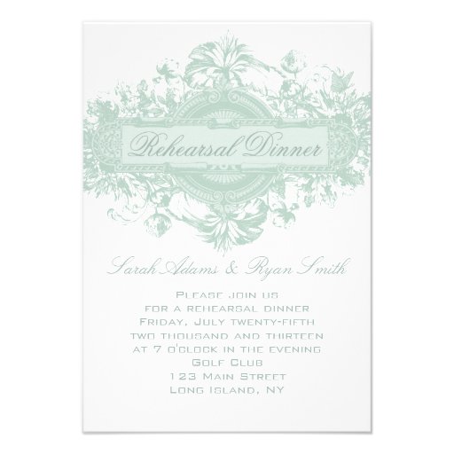 VINTAGE GREEN FLORAL WEDDING REHEARSAL DINNER CARD
