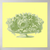 Vintage Green Flower Arrangement Posters