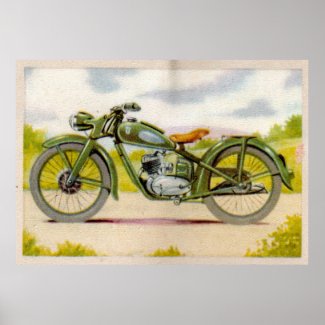 Vintage Green Motorcycle Print