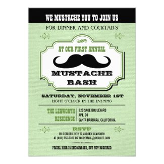 Vintage Green Mustache Bash Invites