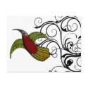 Vintage Green & Red Bird postcards