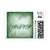 Vintage green scroll leaf RSVP stamp