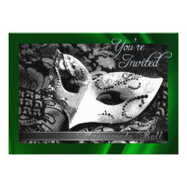 Vintage Green Silk Masquerade Ball Invitation