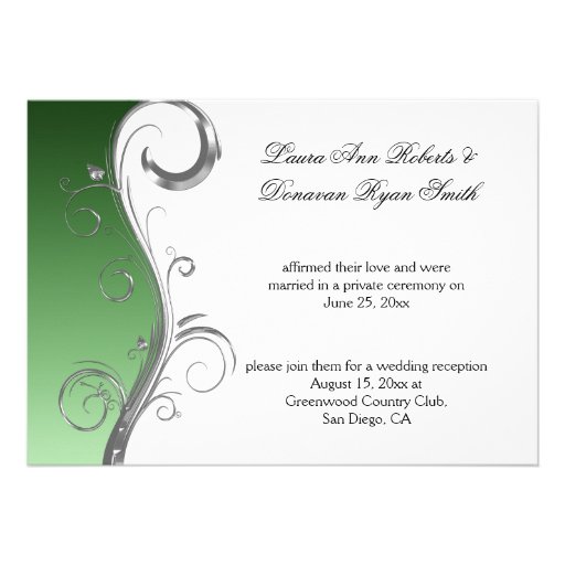 Vintage Green Silver White Ornate Post Wedding Invites
