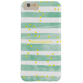Vintage Green Stripes Yellow Polka Dots Monogram Barely There iPhone 6 Plus Case