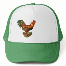 Vintage Green Tail Feathers Rooster Cockerel Trucker Hats