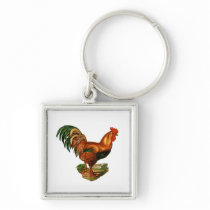 Vintage Green Tail Feathers Rooster Cockerel Key Chain