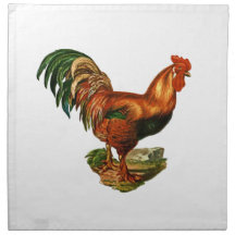 Vintage Green Tail Feathers Rooster Cockerel Cloth Napkins