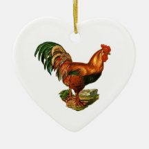Vintage Green Tail Feathers Rooster Cockerel Ornaments
