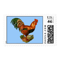 Vintage Green Tail Feathers Rooster Cockerel Postage
