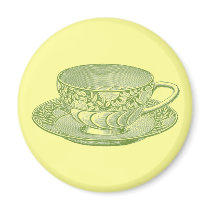 Vintage Green Tea Cup Magnet