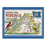 Vintage greetings Virginia map state flower, bird Postcards