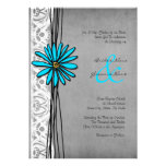 Vintage Grey and Blue Daisy Wedding Invitations
