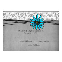 Vintage Grey and Blue Daisy Wedding RSVP Announcement