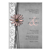 Vintage Grey and Pink Daisy Wedding Invitations
