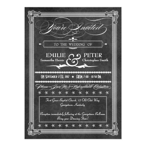 Vintage Grey Damask Poster Style Wedding Personalized Announcement