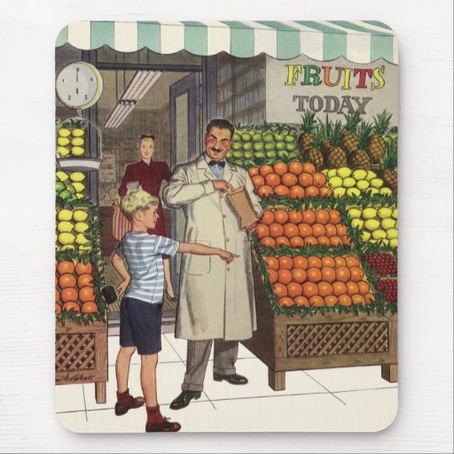 Vintage Grocer and Boy Next to the Fruit Stand Mouse Pads