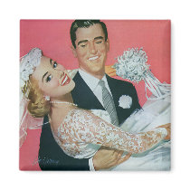 Vintage Groom Carrying Bride; the Newlyweds Fridge Magnets