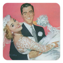 Vintage Groom Carrying Bride; the Newlyweds Stickers