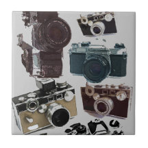 Vintage Grunge Retro Cameras Pattern Ceramic Tiles