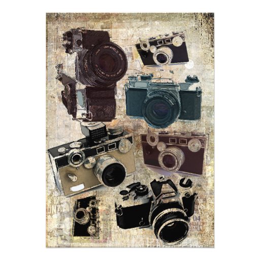 Vintage Grunge Retro Cameras Pattern Custom Announcement