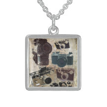 Vintage Grunge Retro Cameras Pattern Necklaces