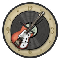 Vintage Guitar and Vinyl Record Wall Clock at Zazzle