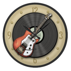 Vintage Guitar and Vinyl Record Wall Clock