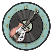 Vintage Guitar and Vinyl Record Wall Clock