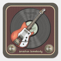 Vintage Guitar Bookplate Stickers (red)
