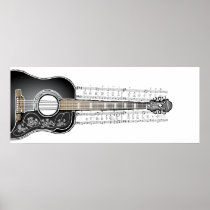 Vintage Guitar with Sheet Music  - Poster Print