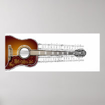Vintage Guitar with Sheet Music  - Poster Print