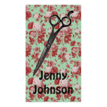 vintage hair stylist floral mint pink red scissors business cards