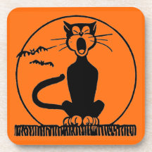 Vintage Halloween Black Cat Coasters