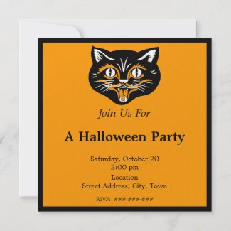 Vintage Halloween Black Cat Face Party