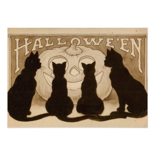 Vintage Halloween Black Cats Invitation card