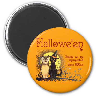 Vintage Halloween Cat and Owl Magnet