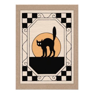 Vintage Halloween Cat Custom Invites