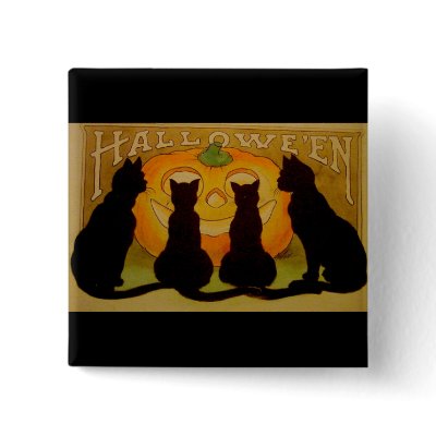 Vintage Halloween Cats and Jack O'Lantern pinback button