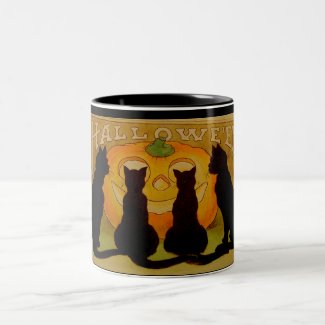 Vintage Halloween Cats and Jack O'Lantern Coffee Mug