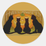 Vintage Halloween Cats and Jack O'Lantern Round Stickers